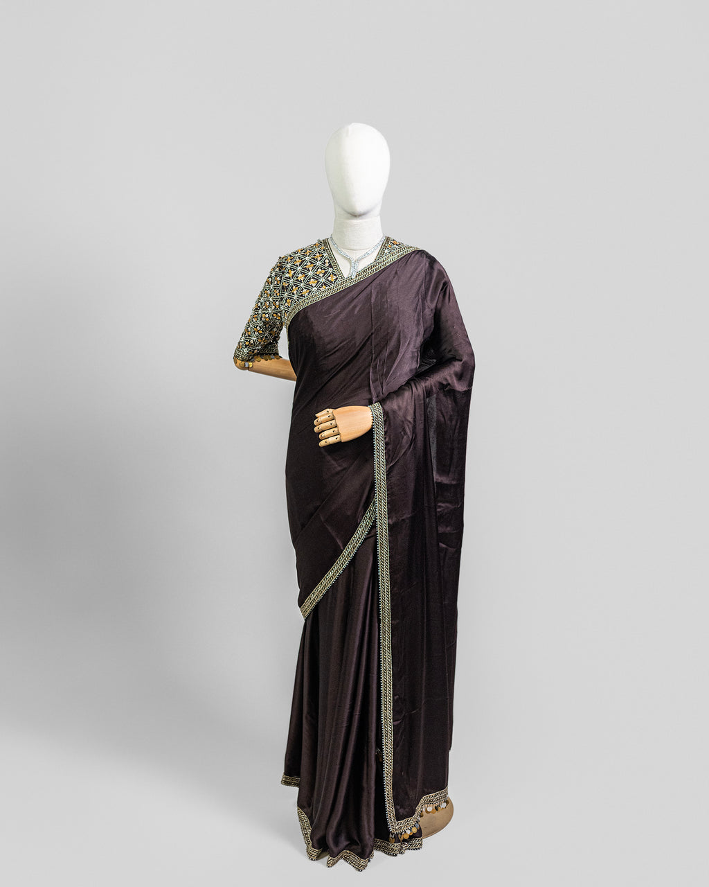 DARK BROWN EMBROIDERED SOFT SILK SAREE