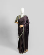 DARK BROWN EMBROIDERED SOFT SILK SAREE