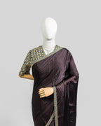 DARK BROWN EMBROIDERED SOFT SILK SAREE