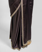 DARK BROWN EMBROIDERED SOFT SILK SAREE