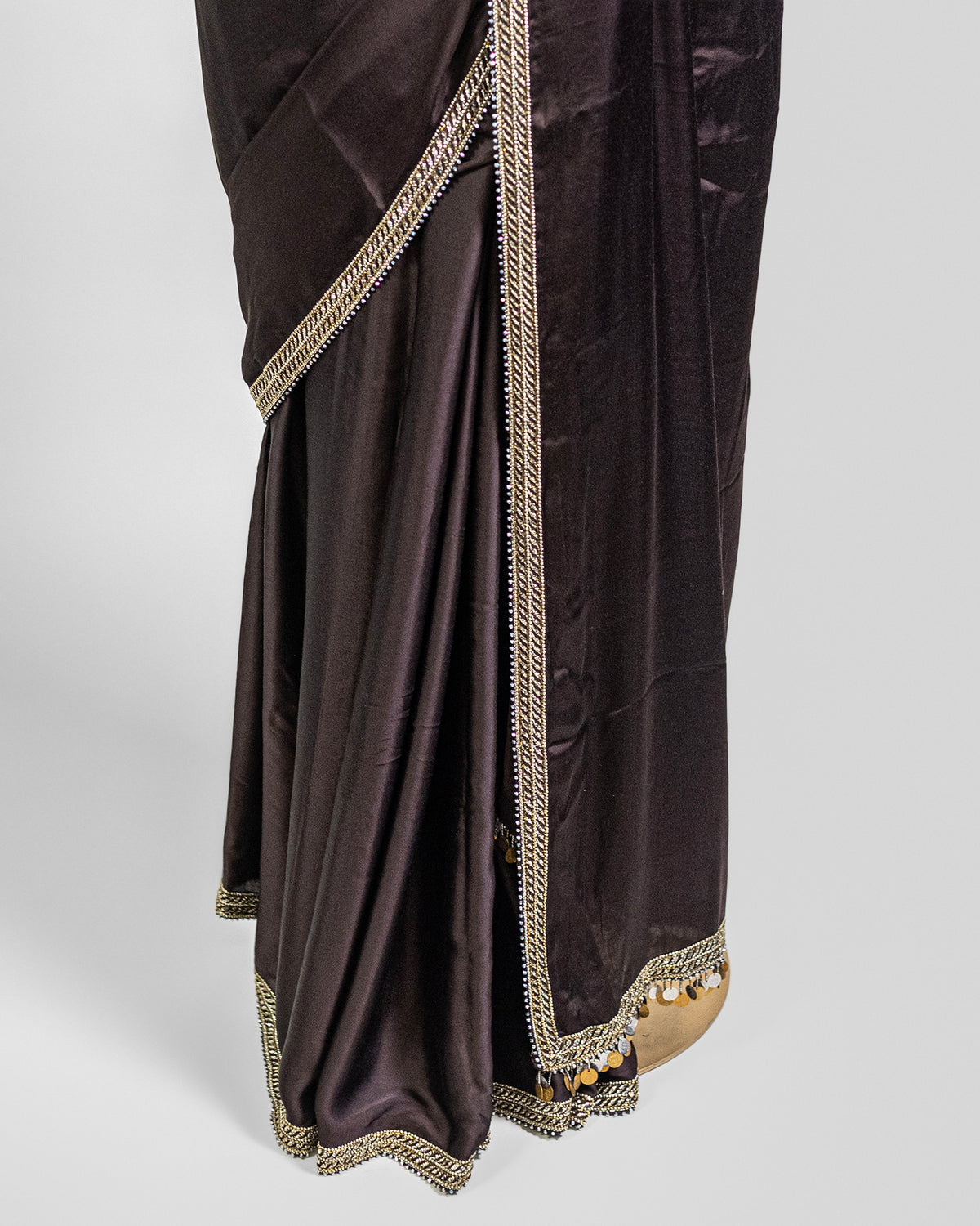 DARK BROWN EMBROIDERED SOFT SILK SAREE