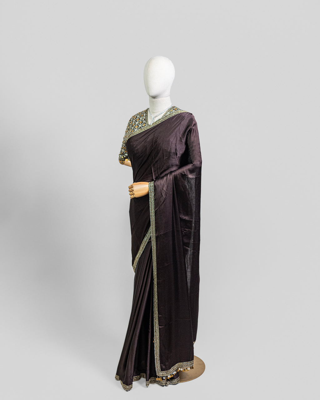 DARK BROWN EMBROIDERED SOFT SILK SAREE