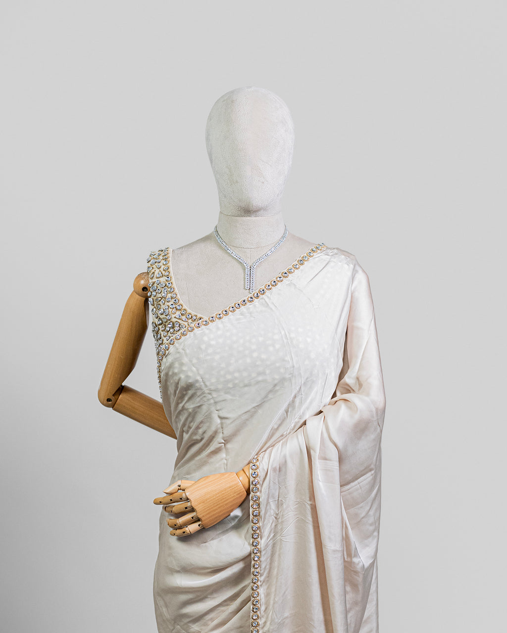 IVORY EMBELLISHED SILK SAREE