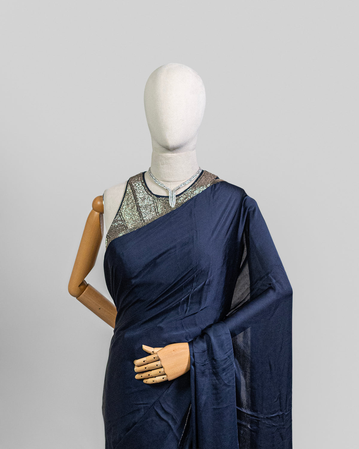 NAVY BLUE EMBROIDERED SOFT SILK SAREE