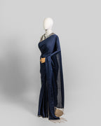 NAVY BLUE EMBROIDERED SOFT SILK SAREE