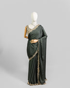 MOSS GREEN EMBROIDERED SOFT SILK SAREE