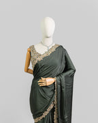 MOSS GREEN EMBROIDERED SOFT SILK SAREE