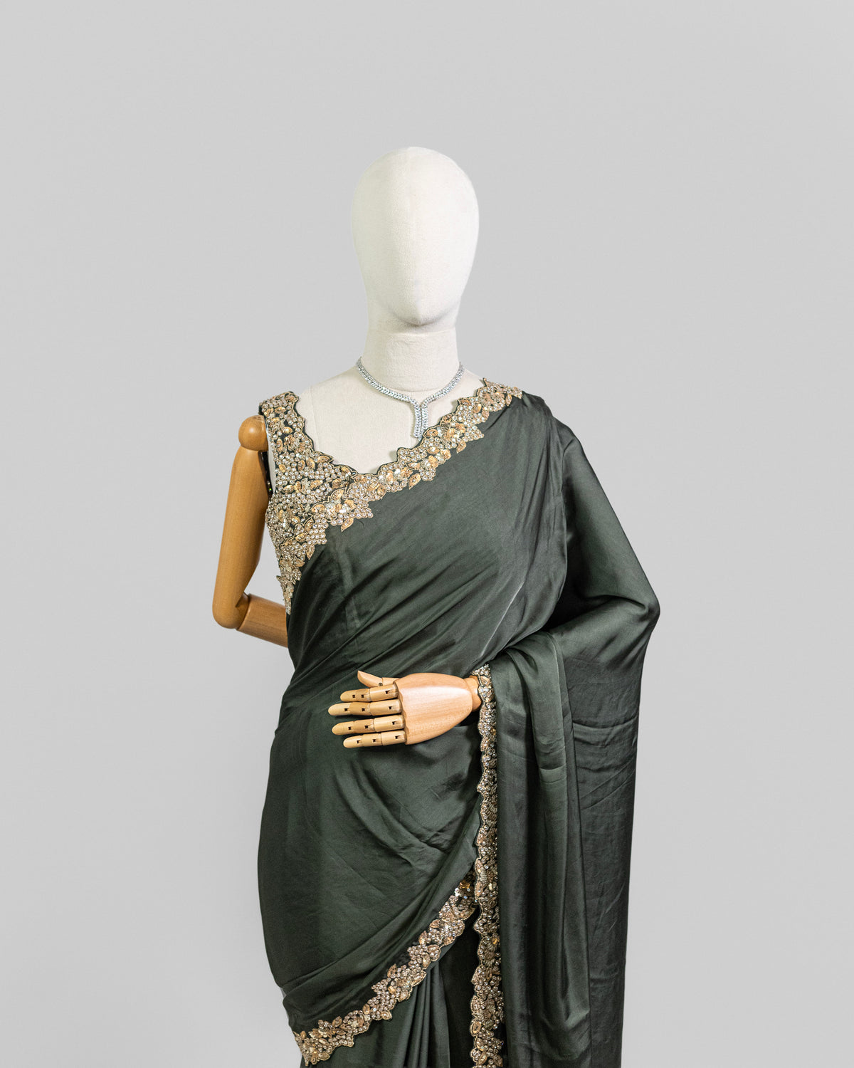 MOSS GREEN EMBROIDERED SOFT SILK SAREE