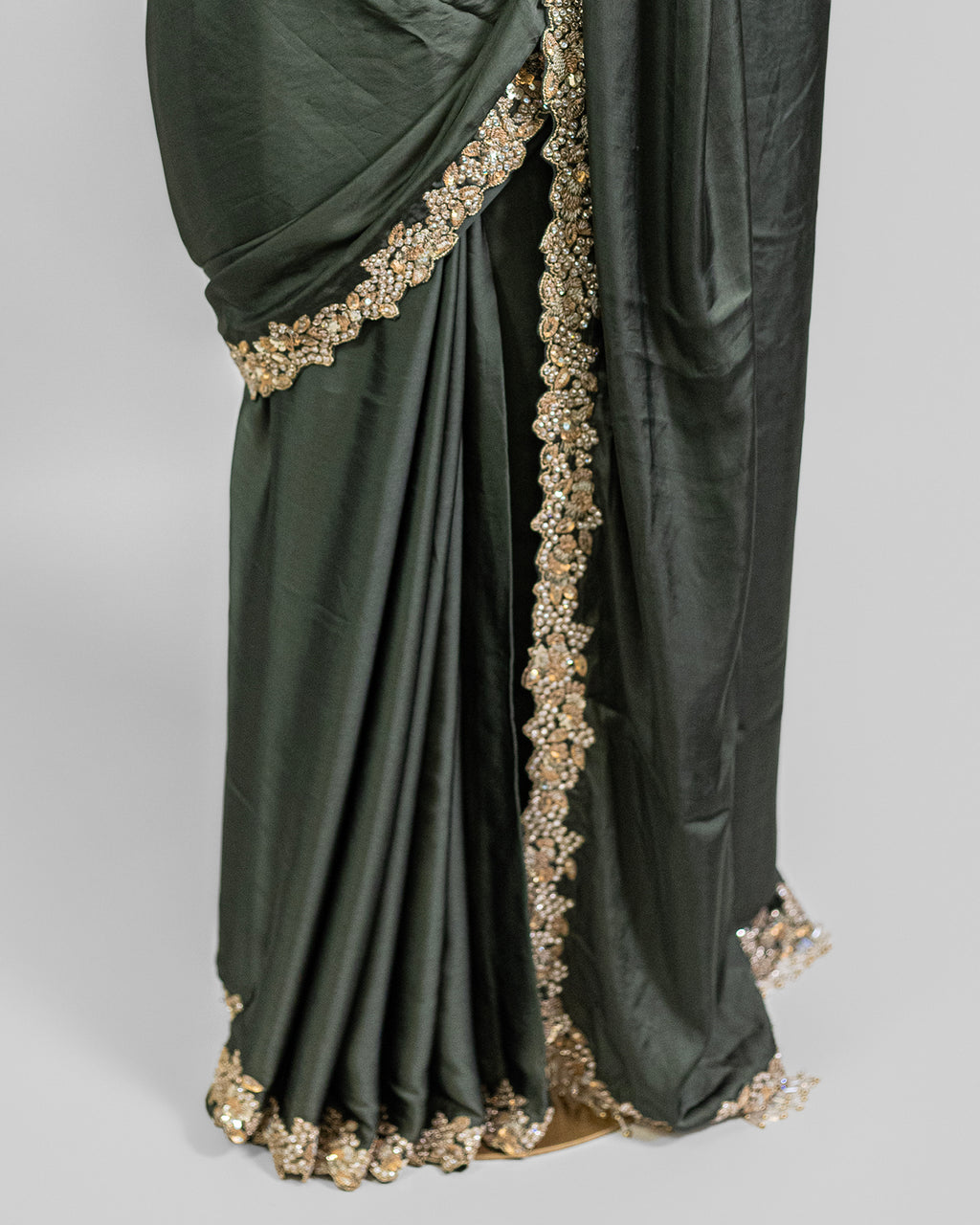 MOSS GREEN EMBROIDERED SOFT SILK SAREE