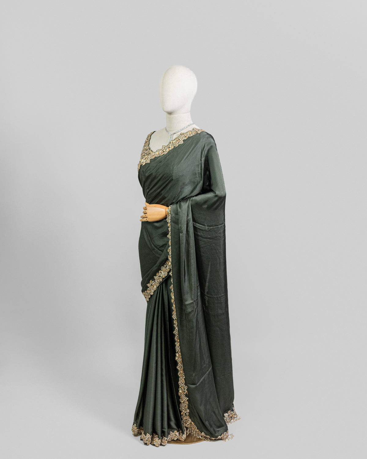 MOSS GREEN EMBROIDERED SOFT SILK SAREE