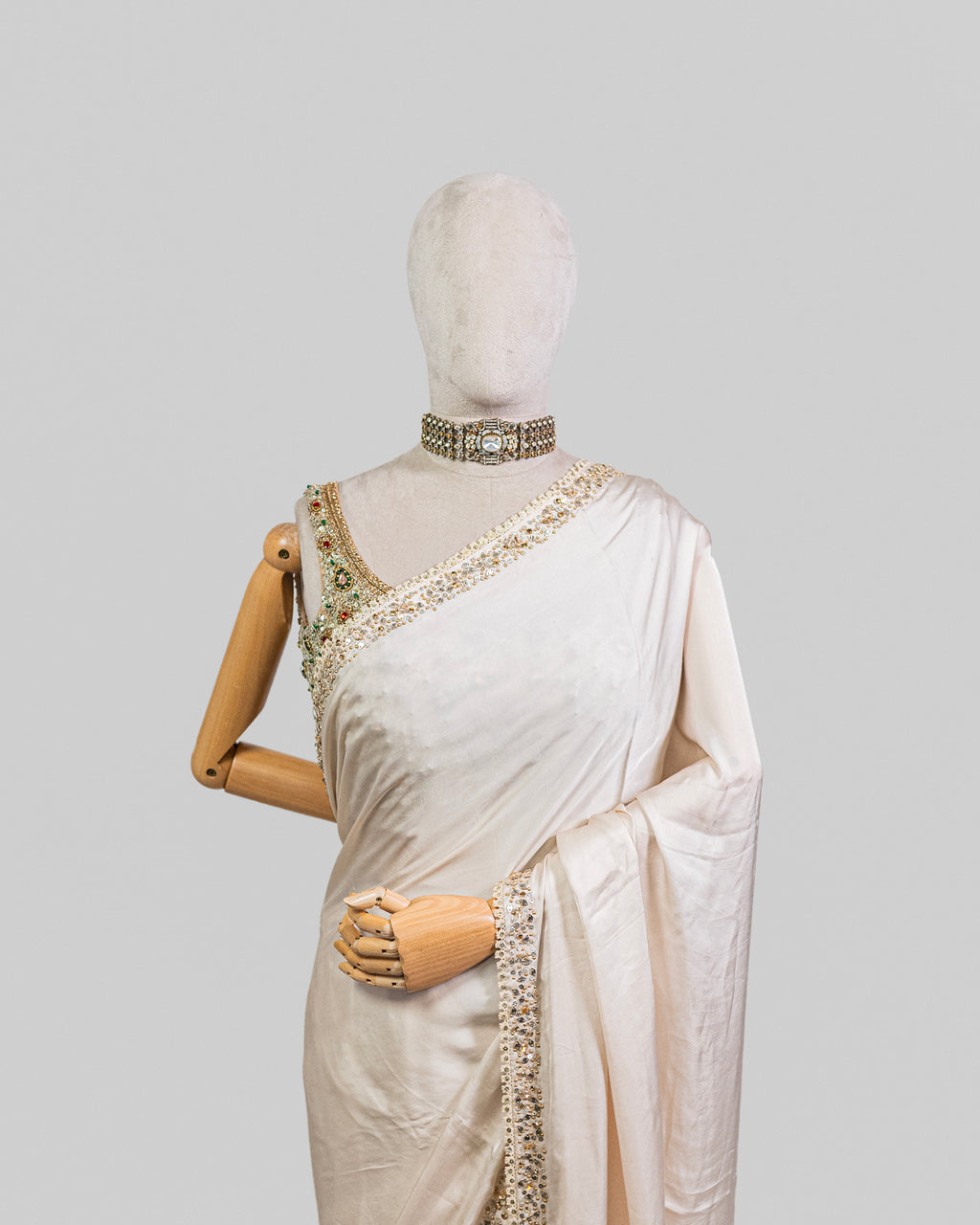 BEIGE EMBROIDERED SOFT SILK SAREE