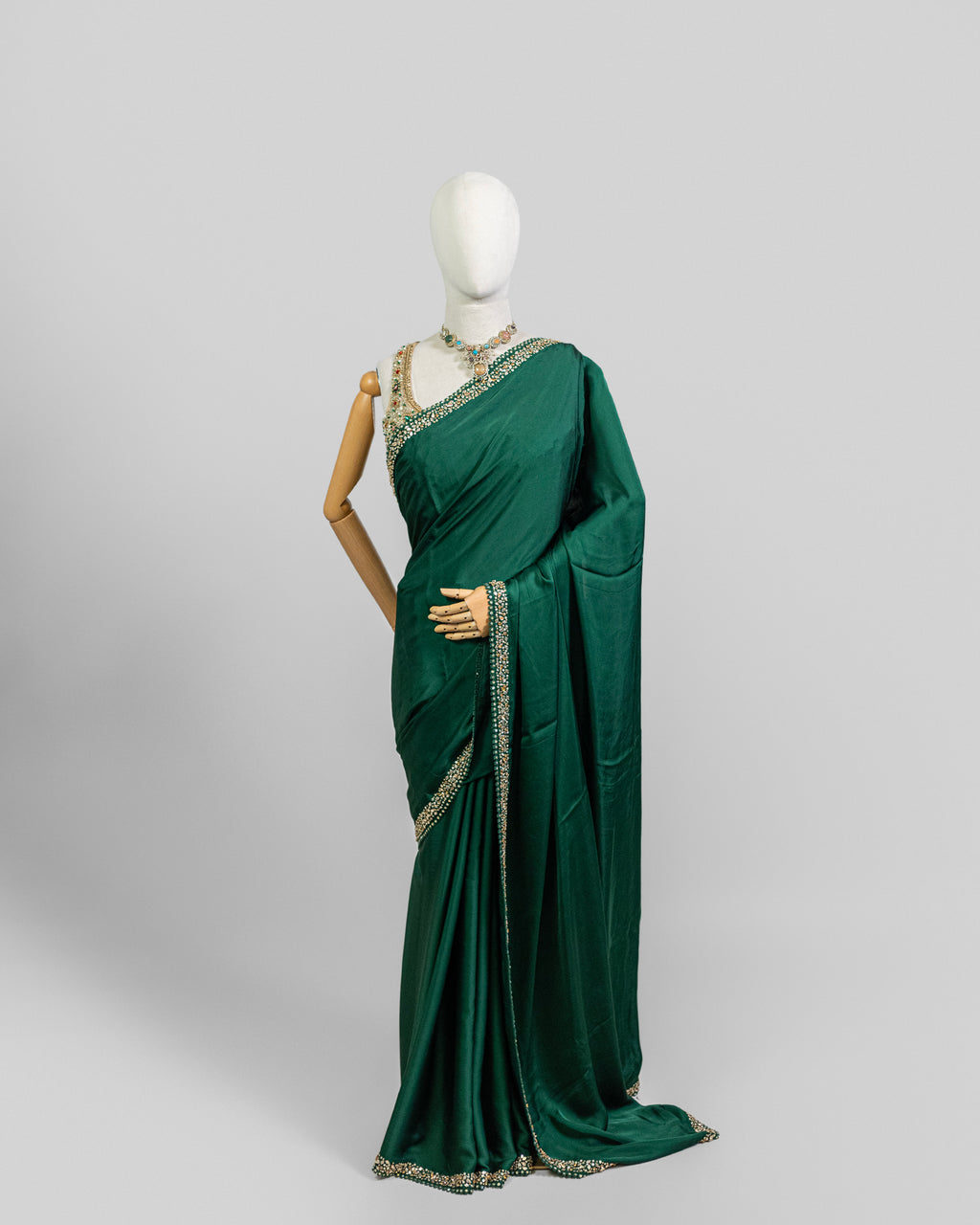 BOTTLE GREEN EMBROIDERED SOFT SILK SAREE