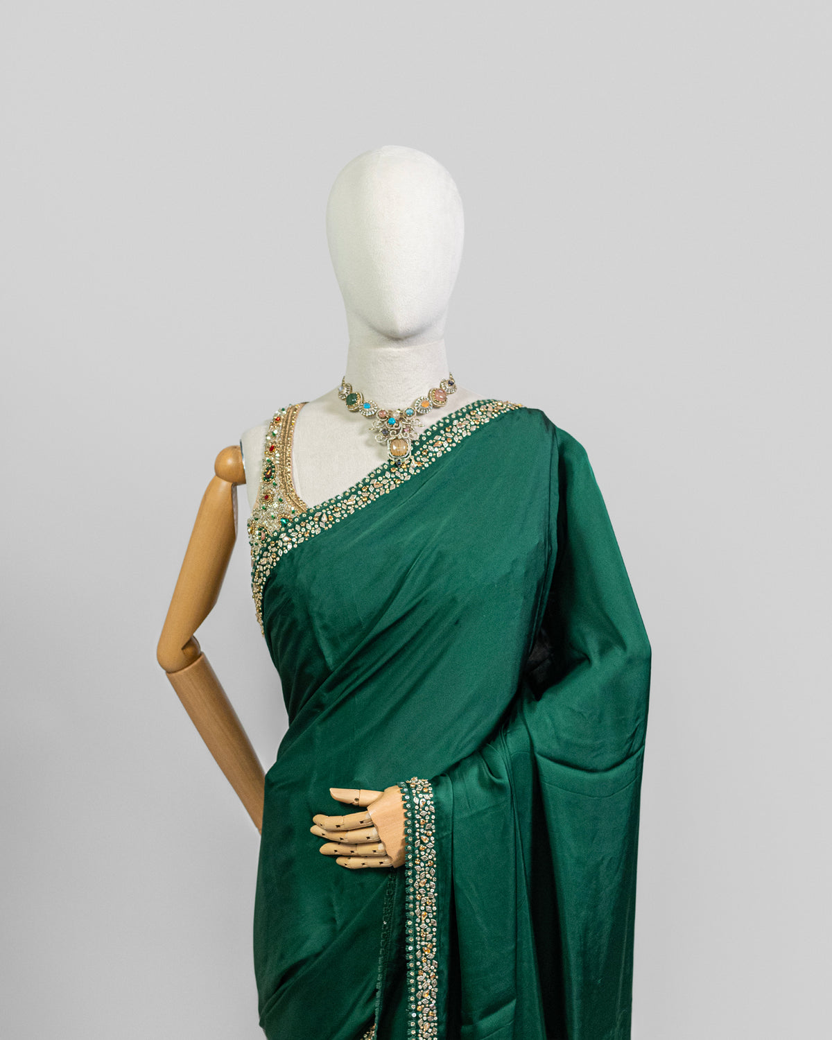 BOTTLE GREEN EMBROIDERED SOFT SILK SAREE