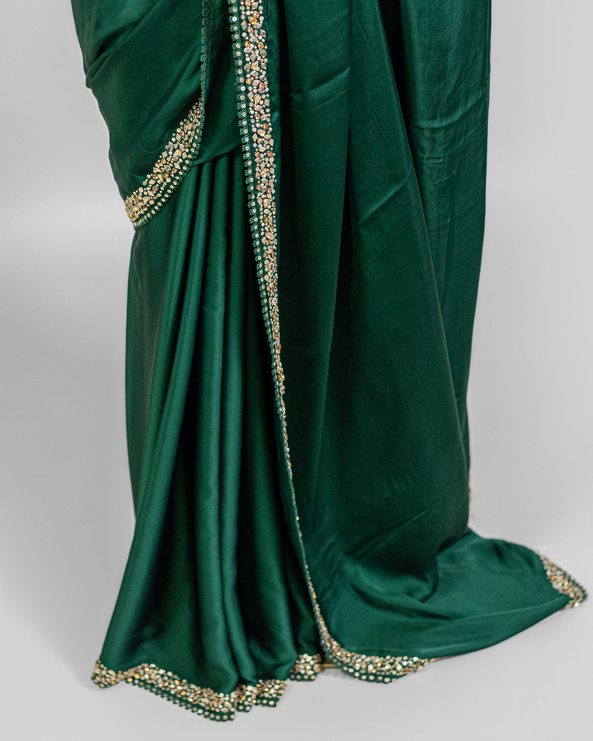 BOTTLE GREEN EMBROIDERED SOFT SILK SAREE