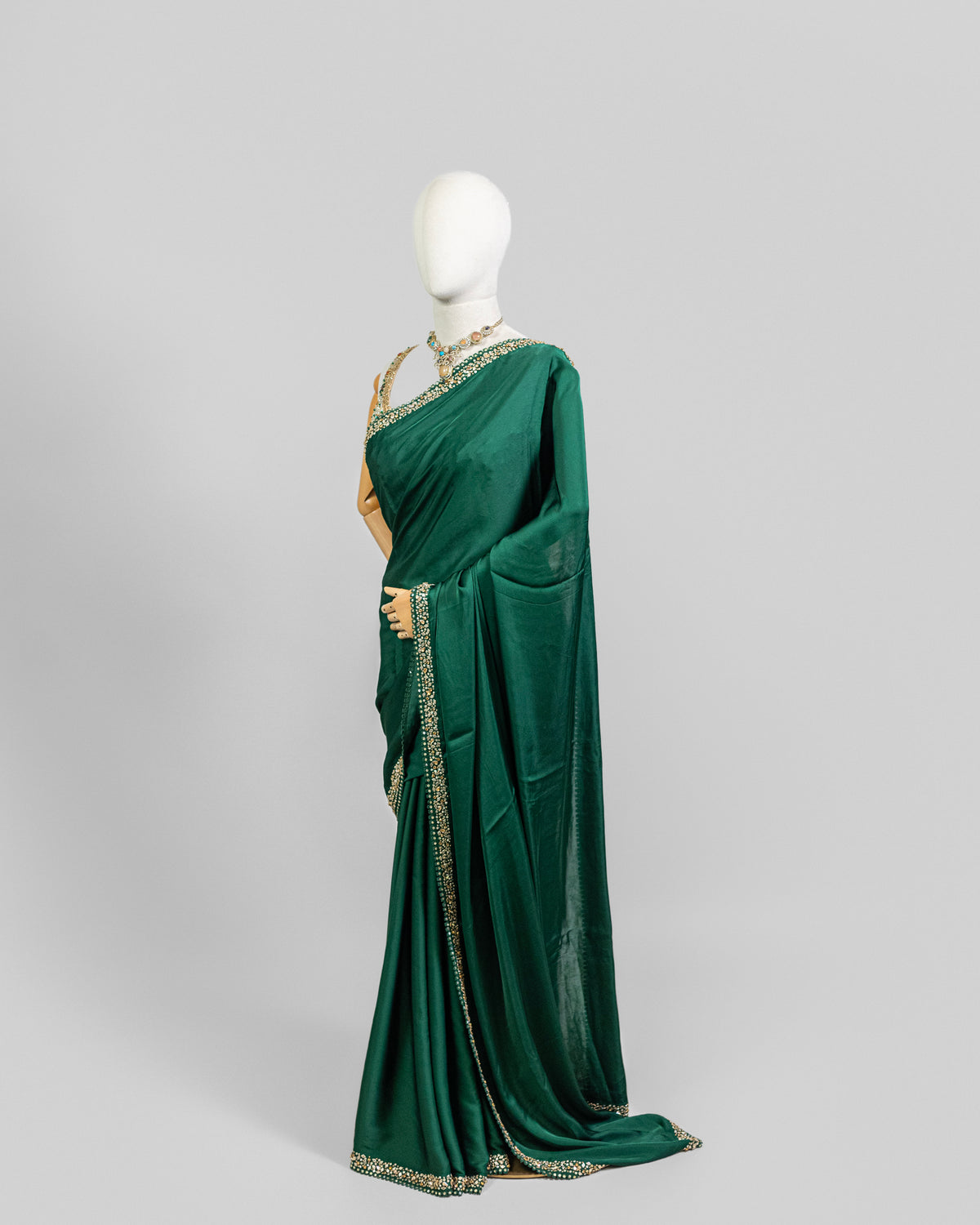 BOTTLE GREEN EMBROIDERED SOFT SILK SAREE