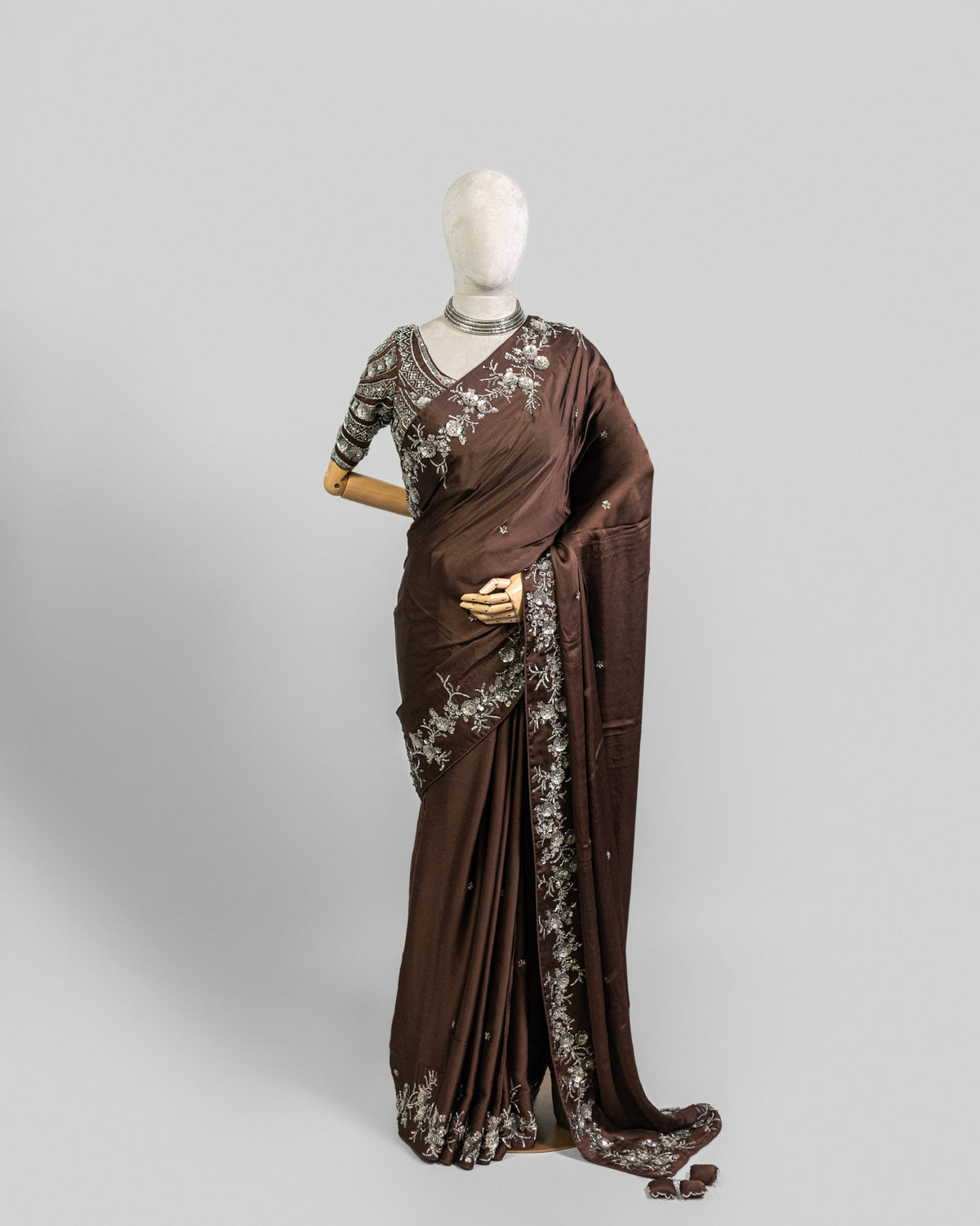 VANDYKE BROWN EMBROIDERED SOFT SILK SAREE