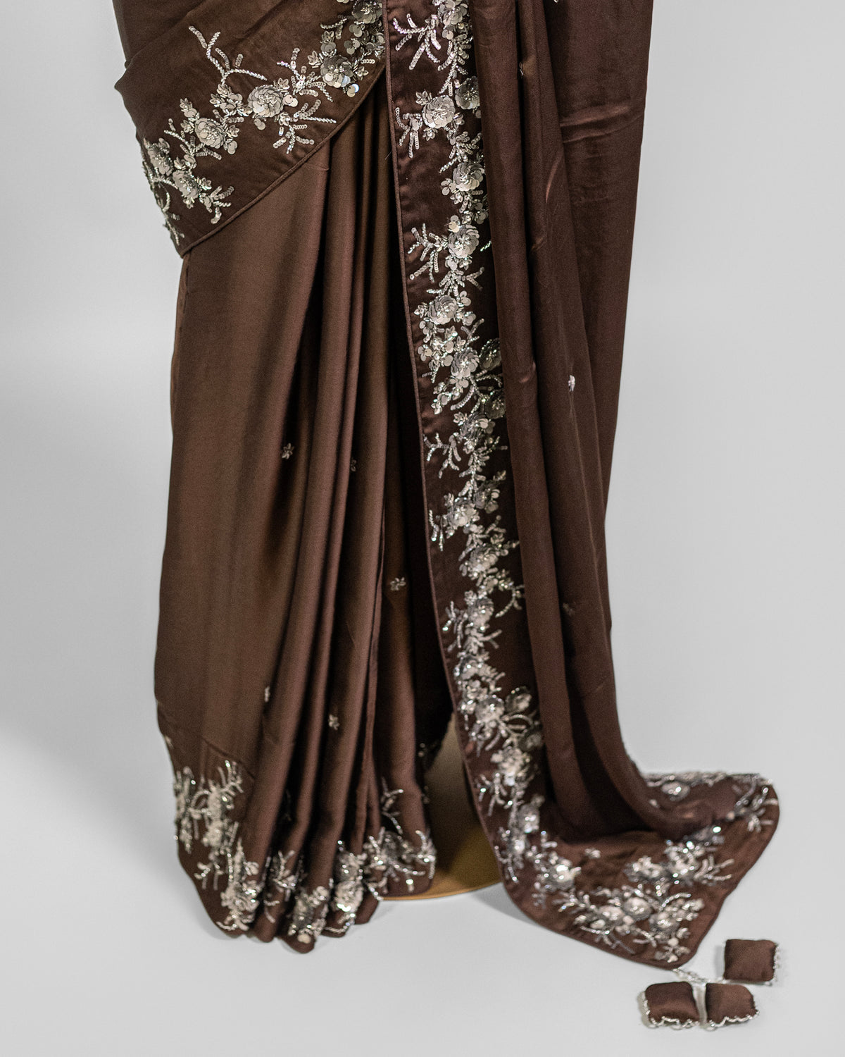 VANDYKE BROWN EMBROIDERED SOFT SILK SAREE