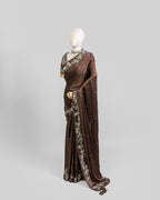 VANDYKE BROWN EMBROIDERED SOFT SILK SAREE