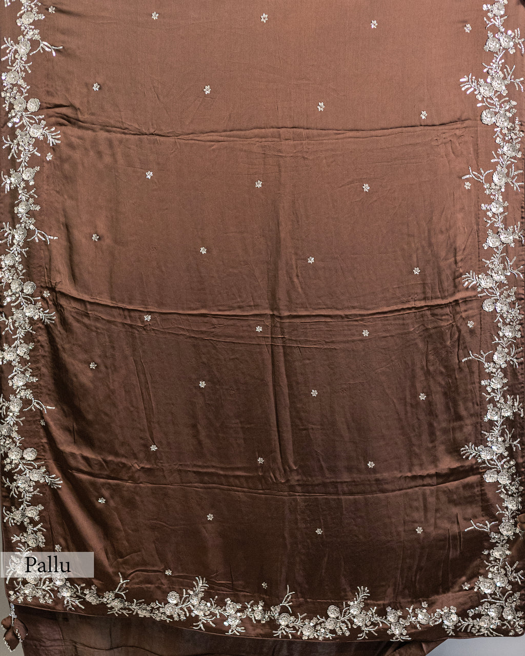 VANDYKE BROWN EMBROIDERED SOFT SILK SAREE