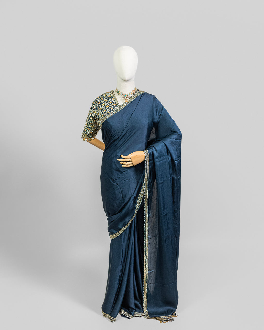 TEAL BLUE EMBROIDERED SOFT SILK SAREE