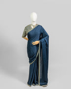 TEAL BLUE EMBROIDERED SOFT SILK SAREE