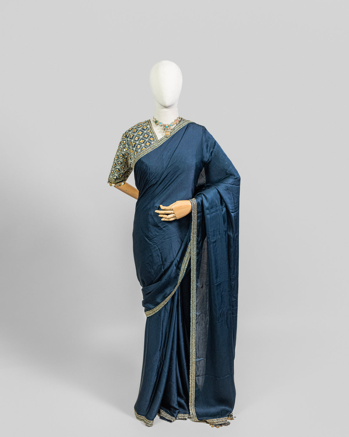 TEAL BLUE EMBROIDERED SOFT SILK SAREE