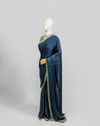 TEAL BLUE EMBROIDERED SOFT SILK SAREE