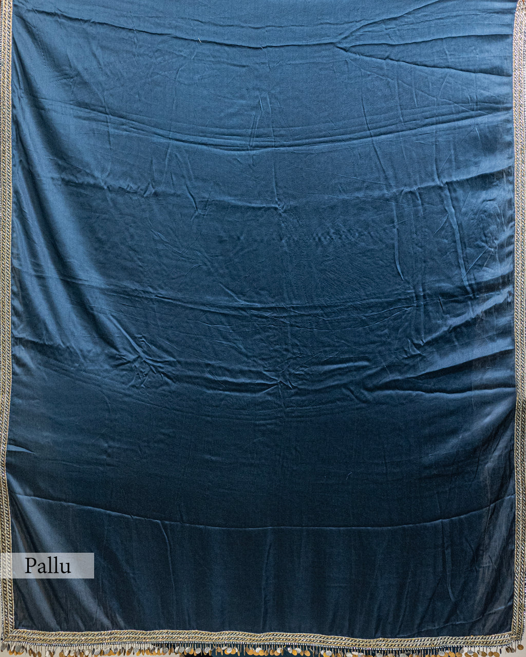 TEAL BLUE EMBROIDERED SOFT SILK SAREE