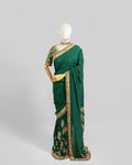 EMERALD GREEN EMBROIDERED SOFT SILK SAREE