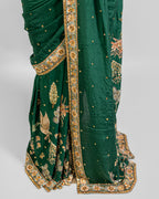 EMERALD GREEN EMBROIDERED SOFT SILK SAREE