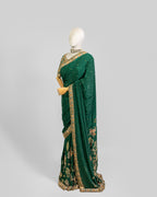 EMERALD GREEN EMBROIDERED SOFT SILK SAREE