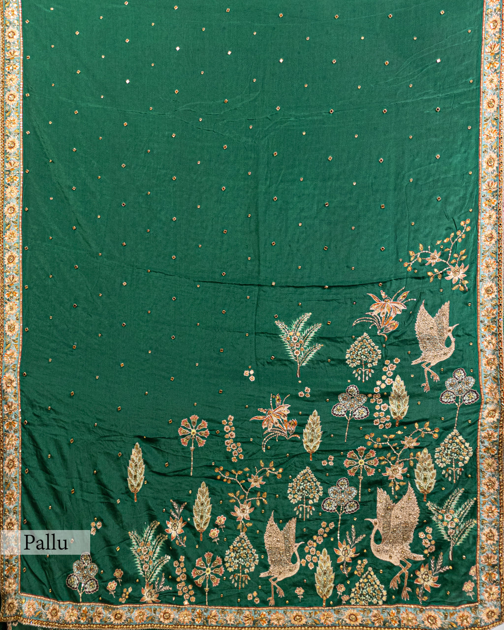 EMERALD GREEN EMBROIDERED SOFT SILK SAREE