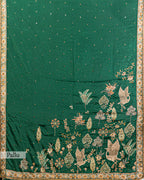 EMERALD GREEN EMBROIDERED SOFT SILK SAREE