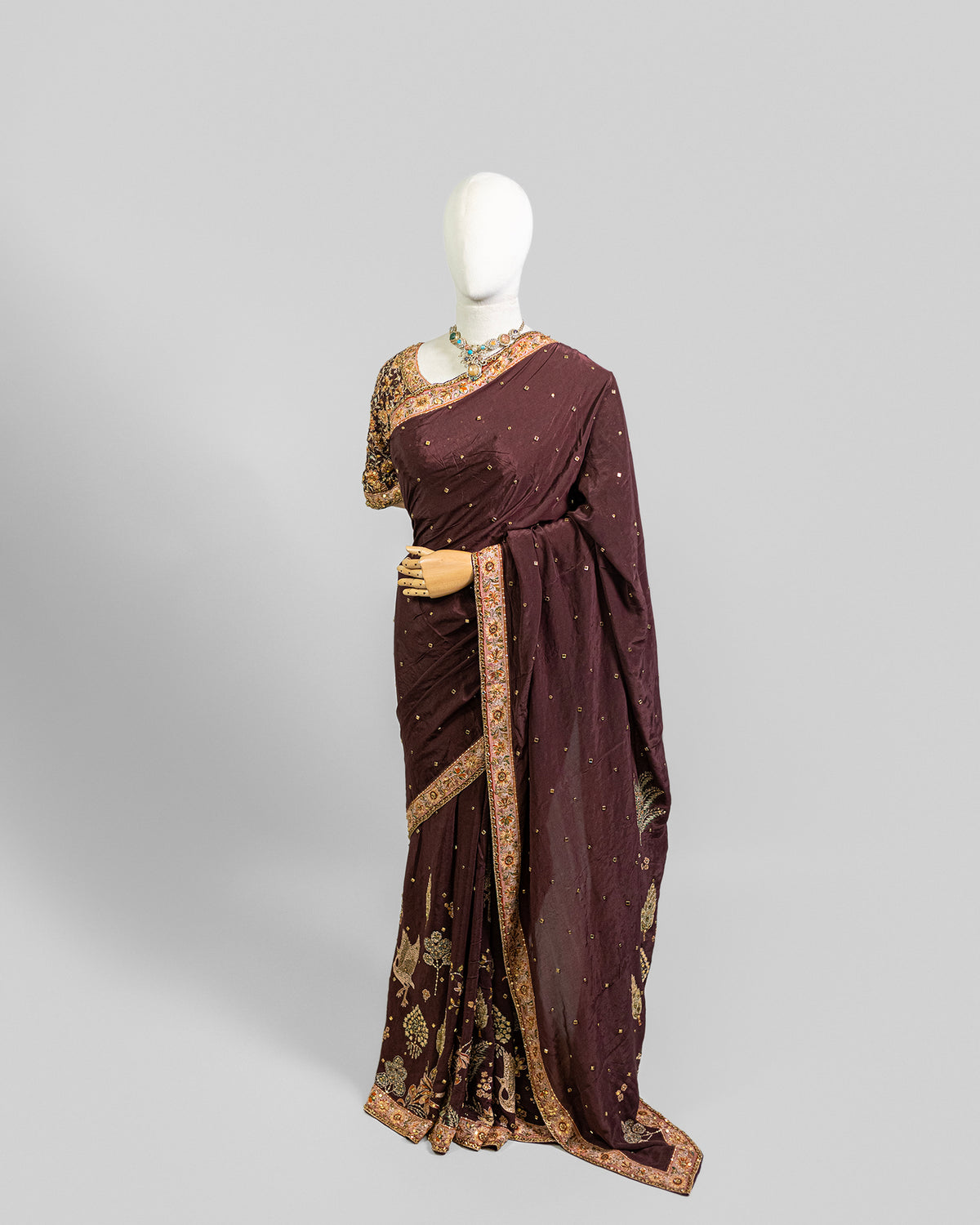 BROWN EMBROIDERED SOFT SILK SAREE