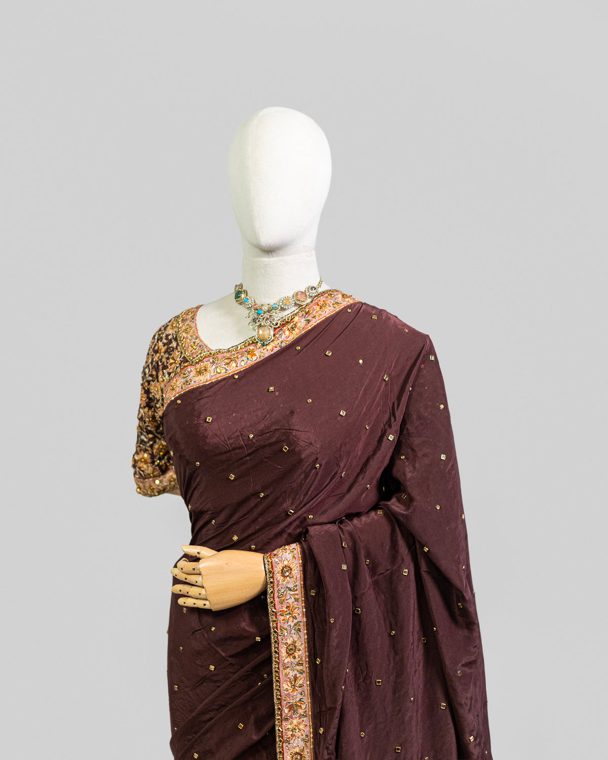 BROWN EMBROIDERED SOFT SILK SAREE