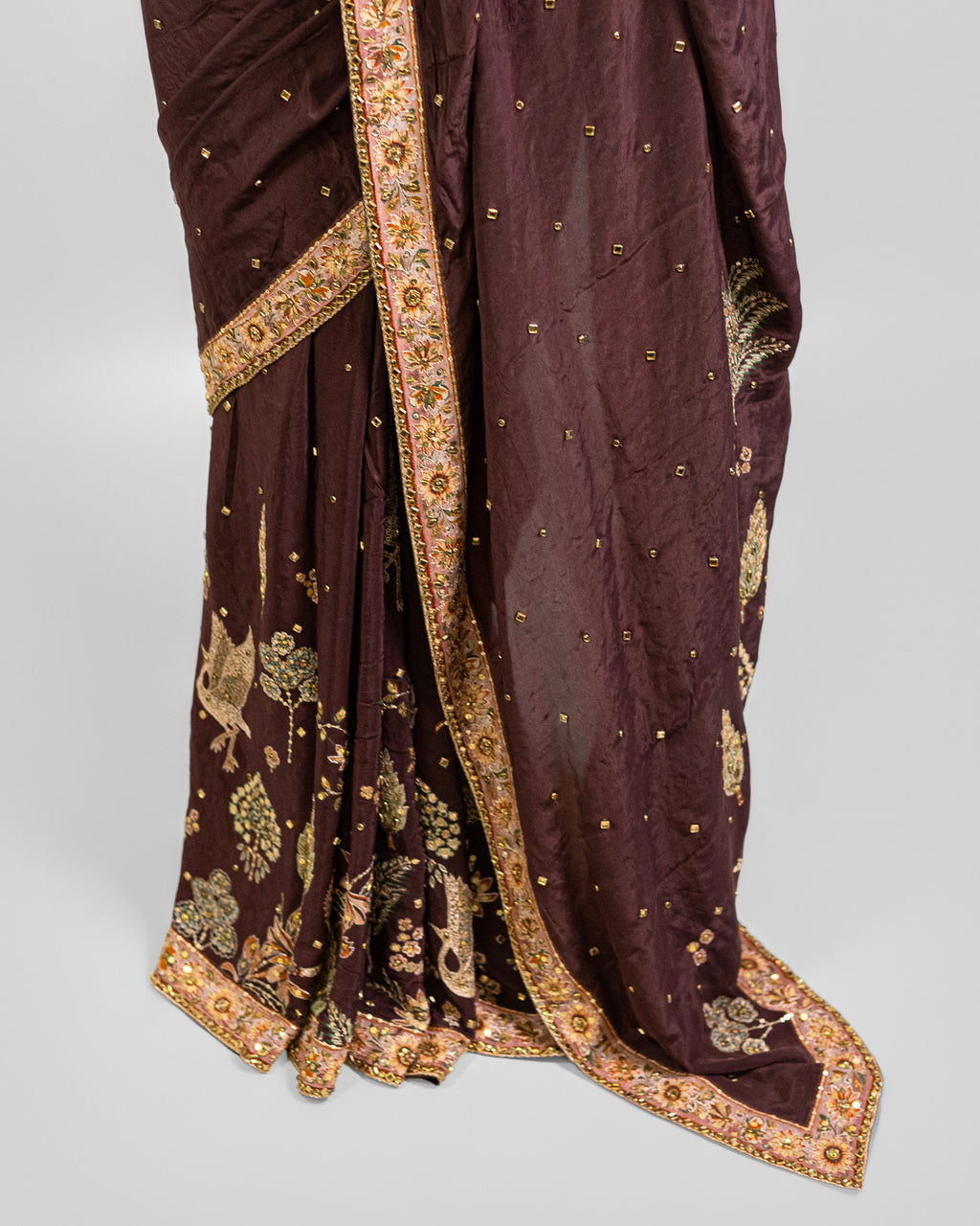 BROWN EMBROIDERED SOFT SILK SAREE