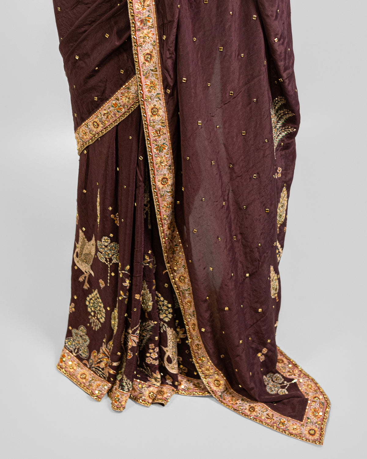 BROWN EMBROIDERED SOFT SILK SAREE