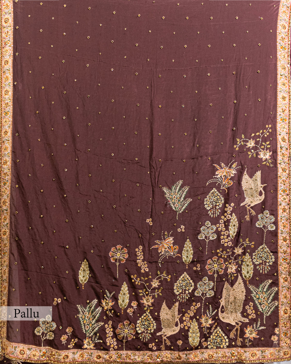 BROWN EMBROIDERED SOFT SILK SAREE