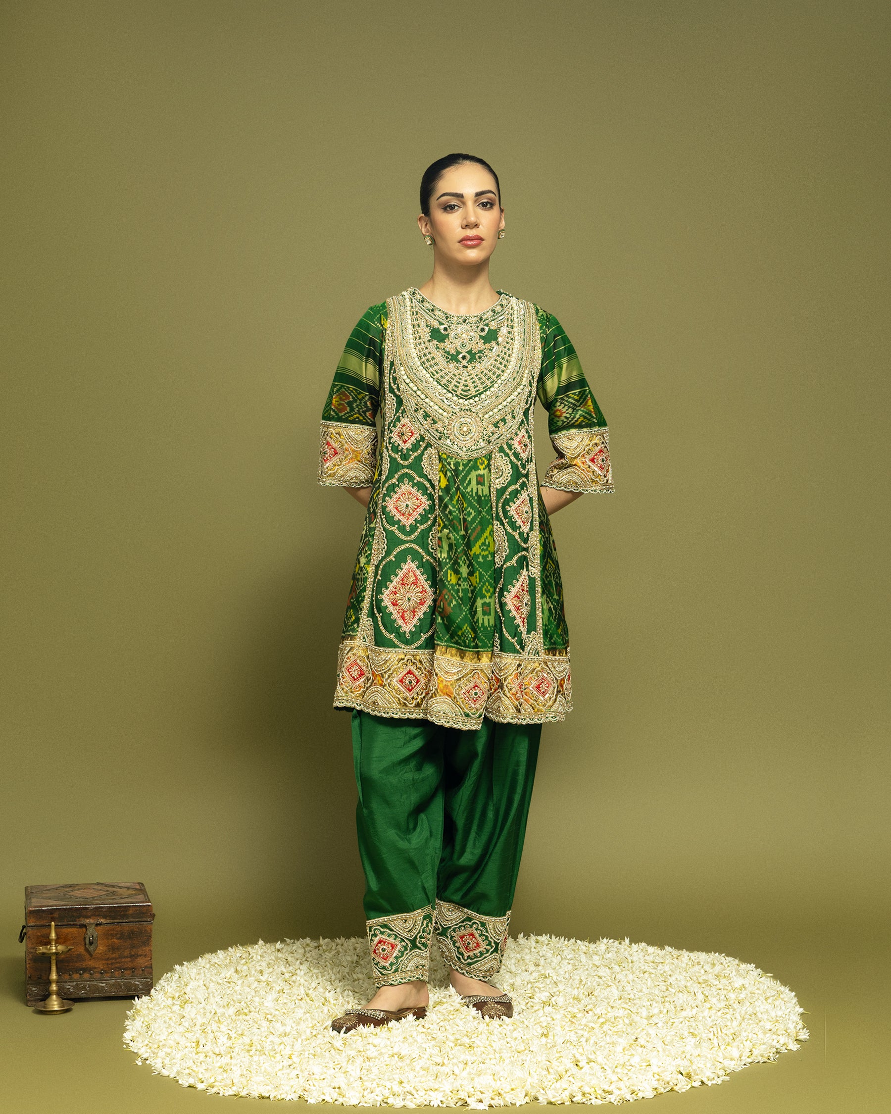 EMERALD GREEN IKAT PATOLA FARSI SET
