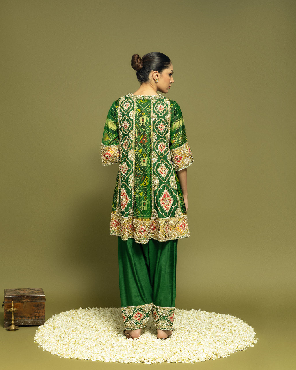 EMERALD GREEN IKAT PATOLA FARSI SET