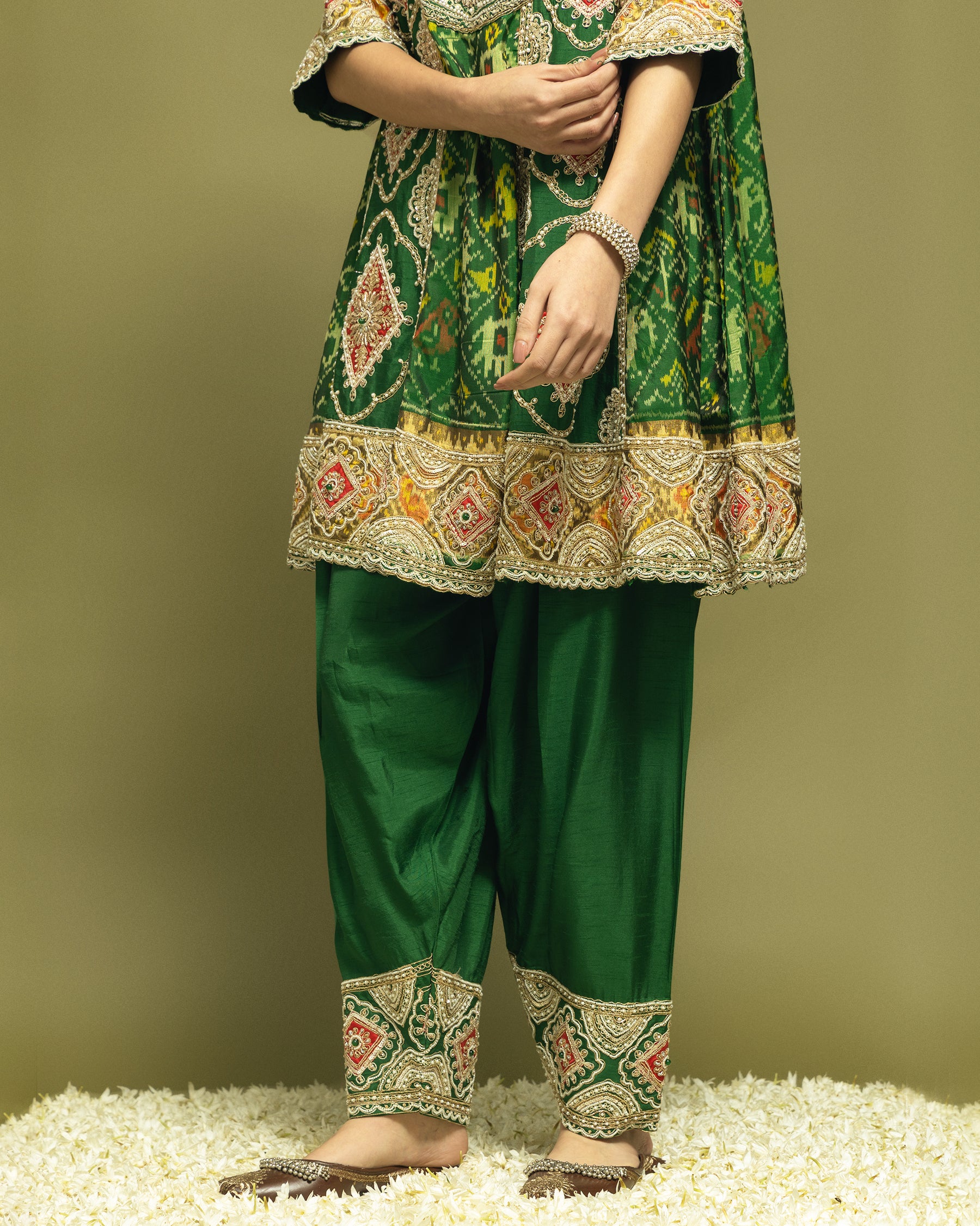 EMERALD GREEN IKAT PATOLA FARSI SET