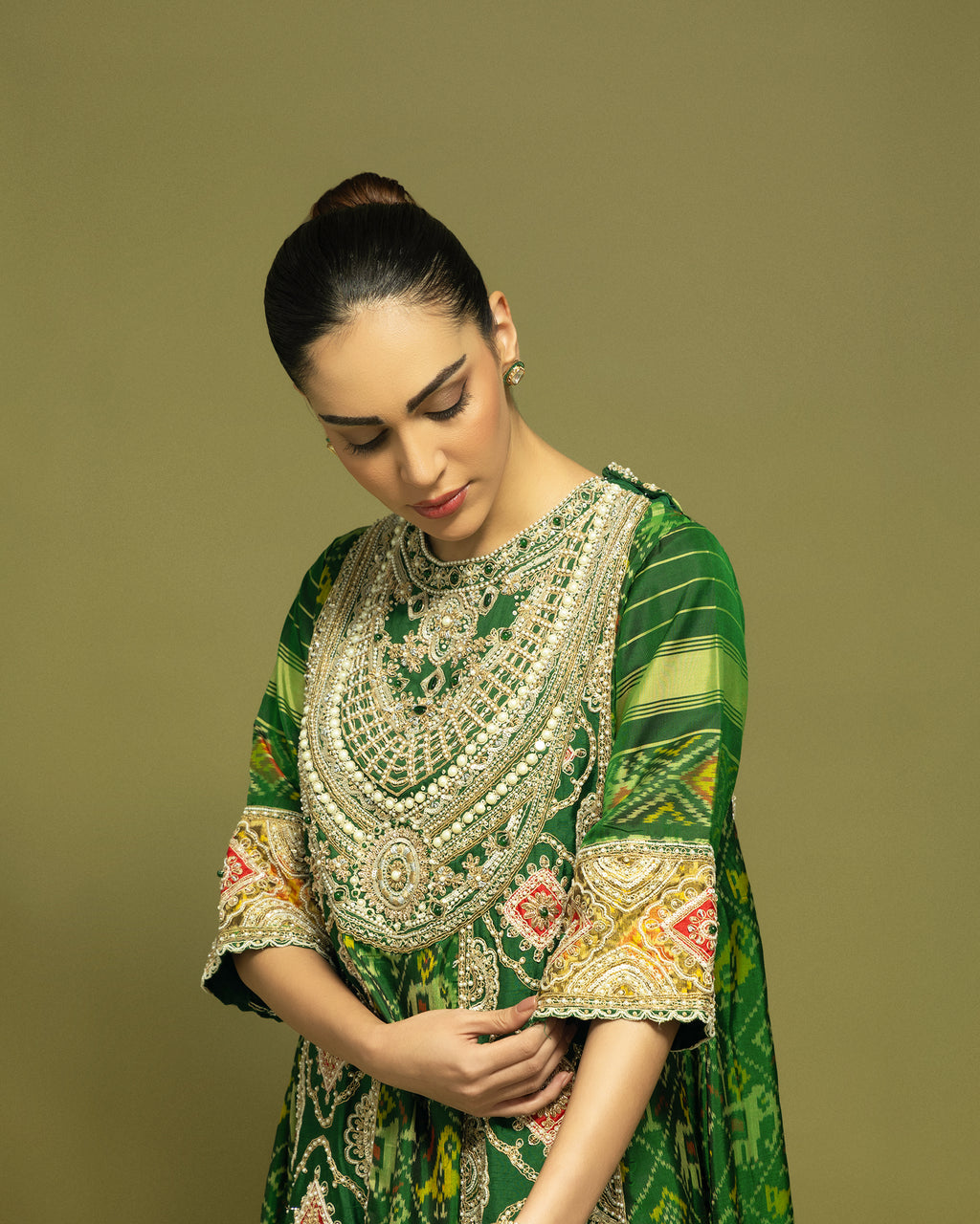EMERALD GREEN IKAT PATOLA FARSI SET