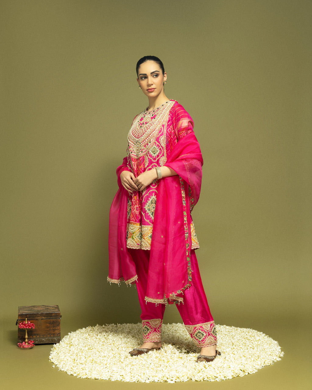 RANI PINK IKAT PATOLA FARSI SET