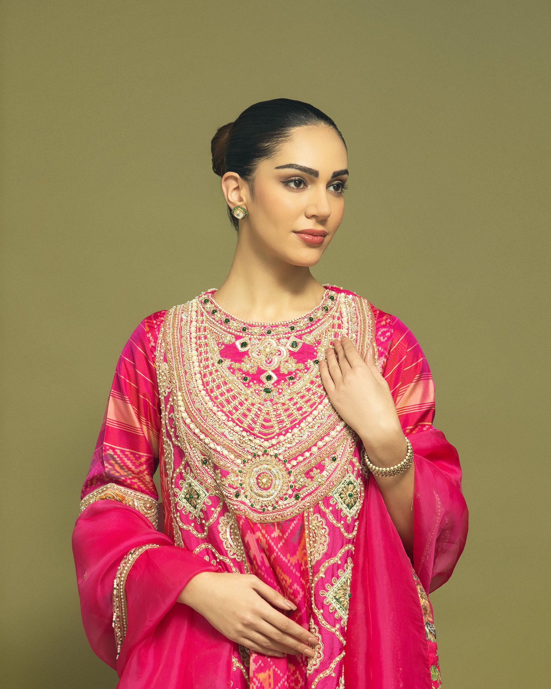 RANI PINK IKAT PATOLA FARSI SET