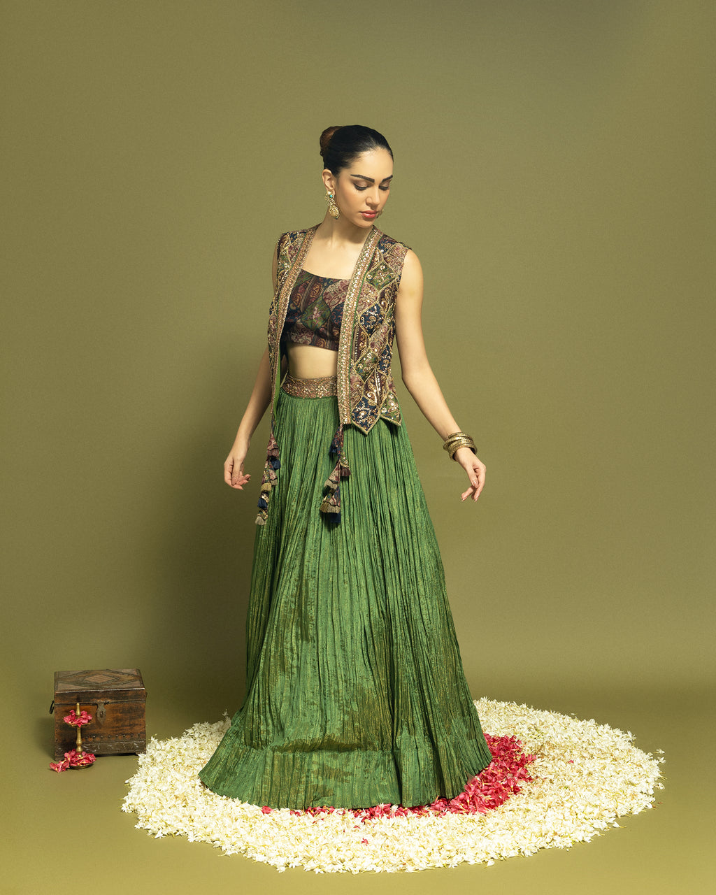 MEHENDI GREEN INDO WESTERN SKIRT SET