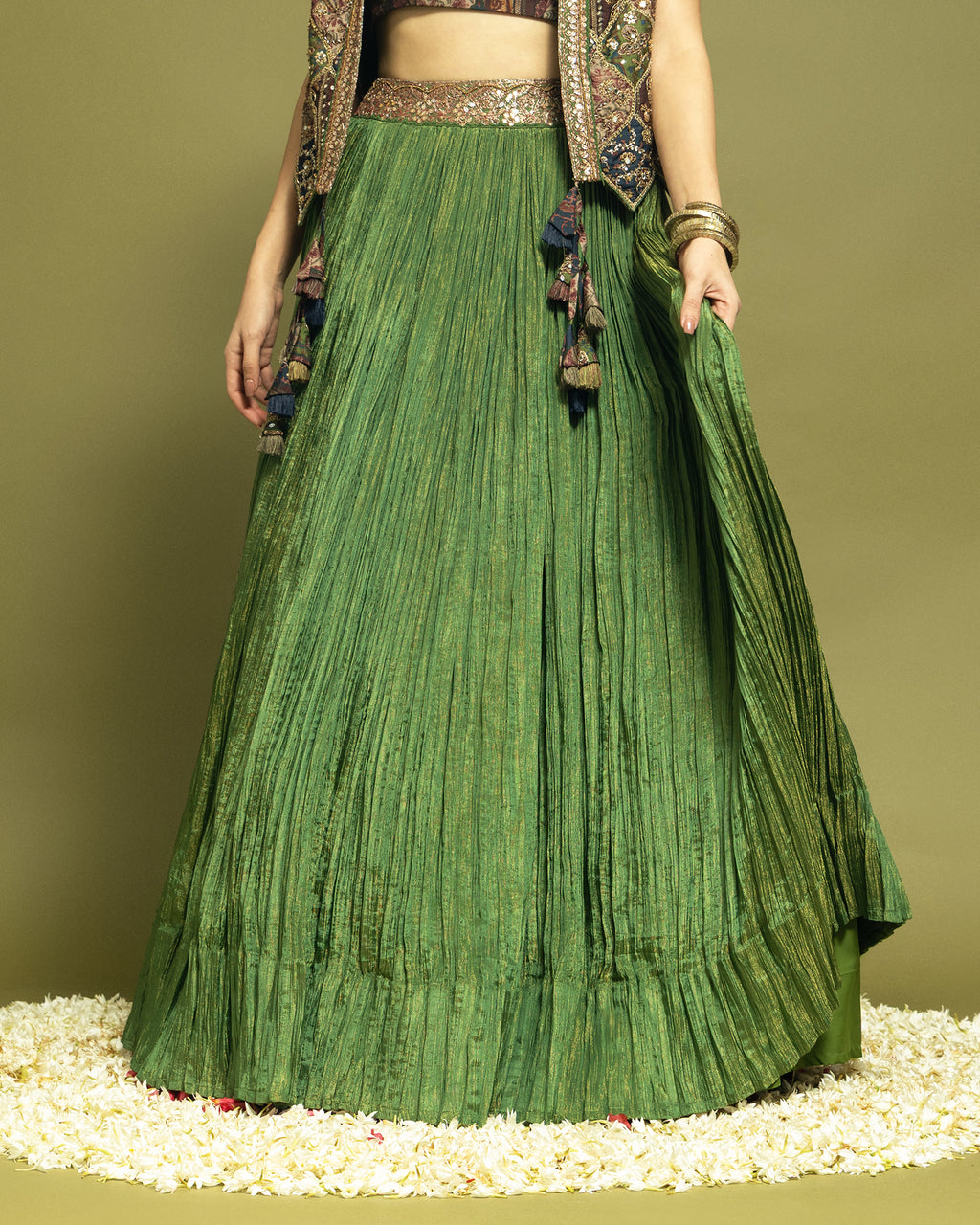 MEHENDI GREEN INDO WESTERN SKIRT SET