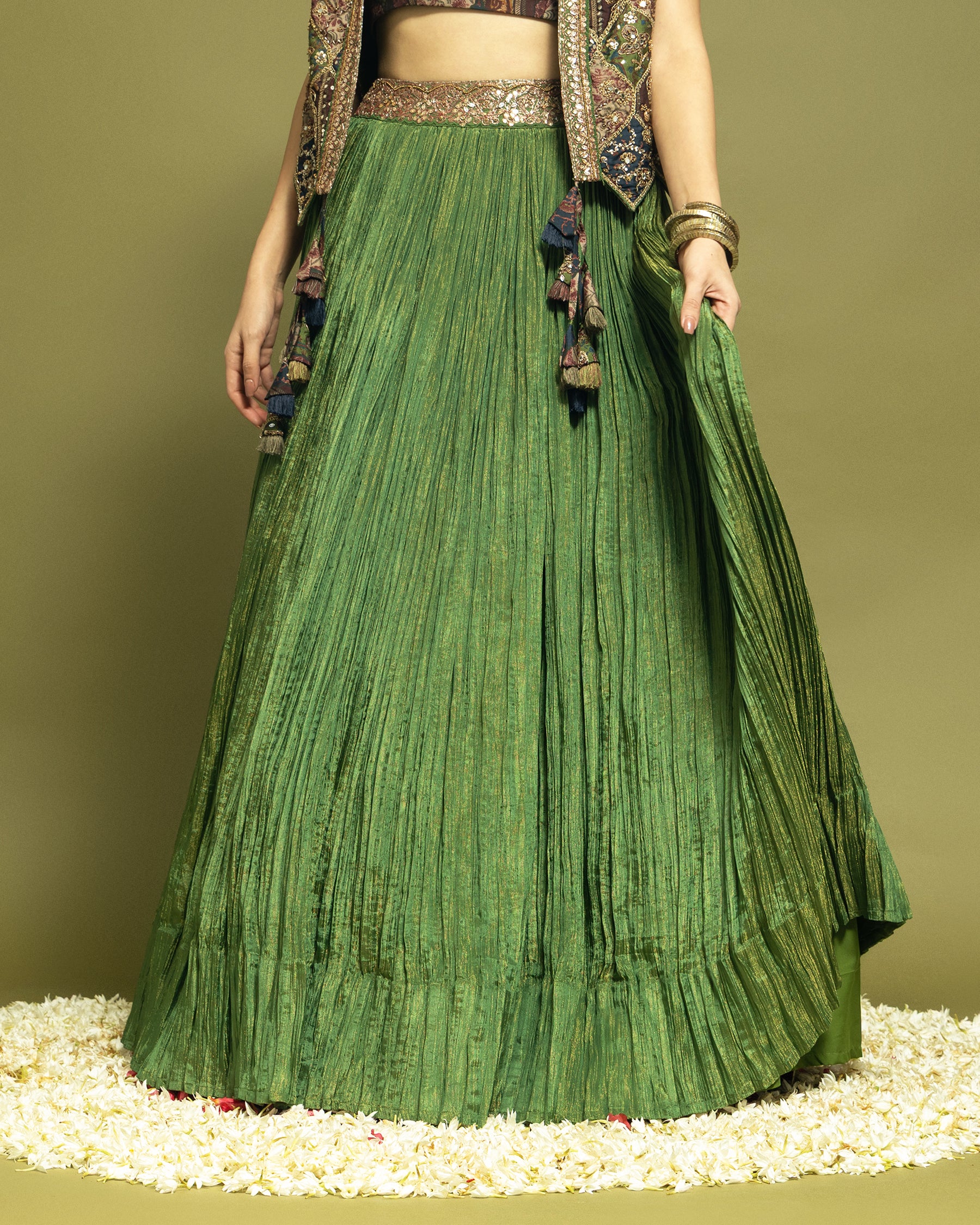 MEHENDI GREEN INDO WESTERN SKIRT SET