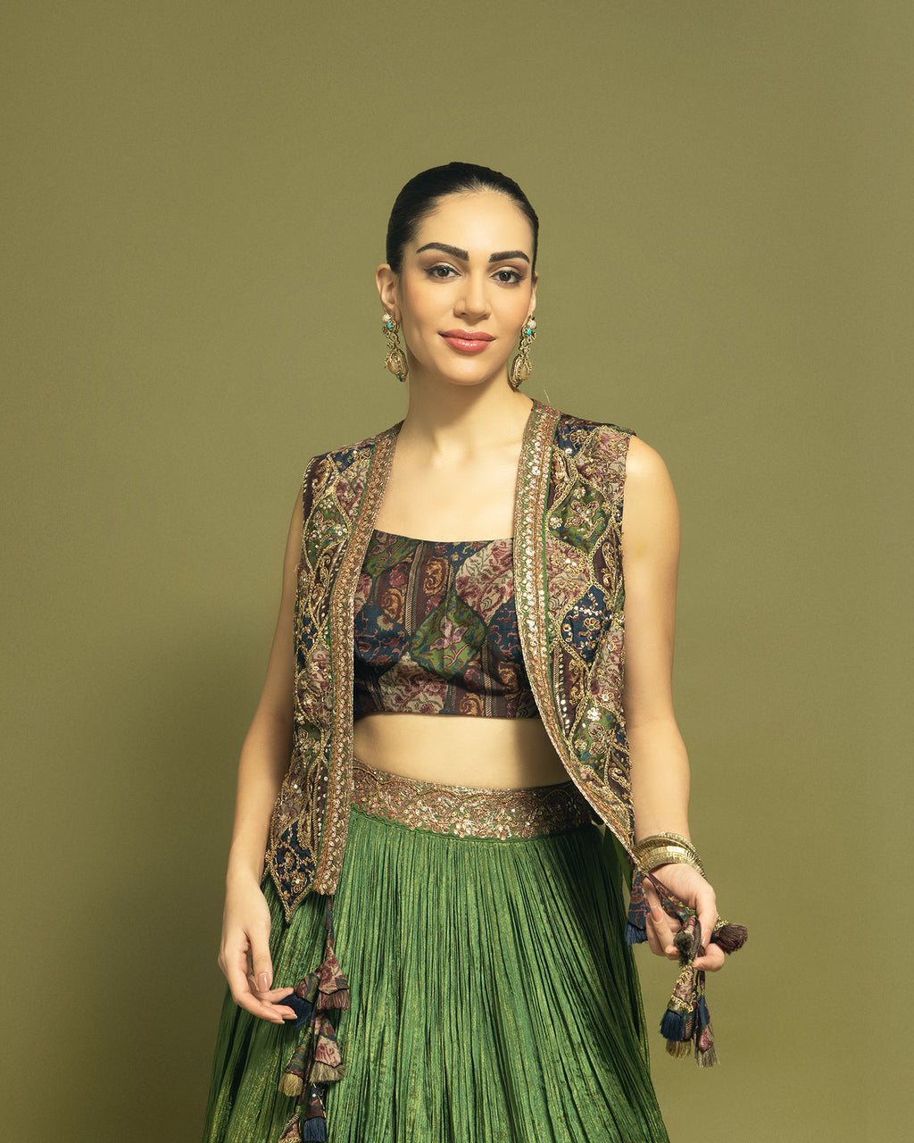 MEHENDI GREEN INDO WESTERN SKIRT SET