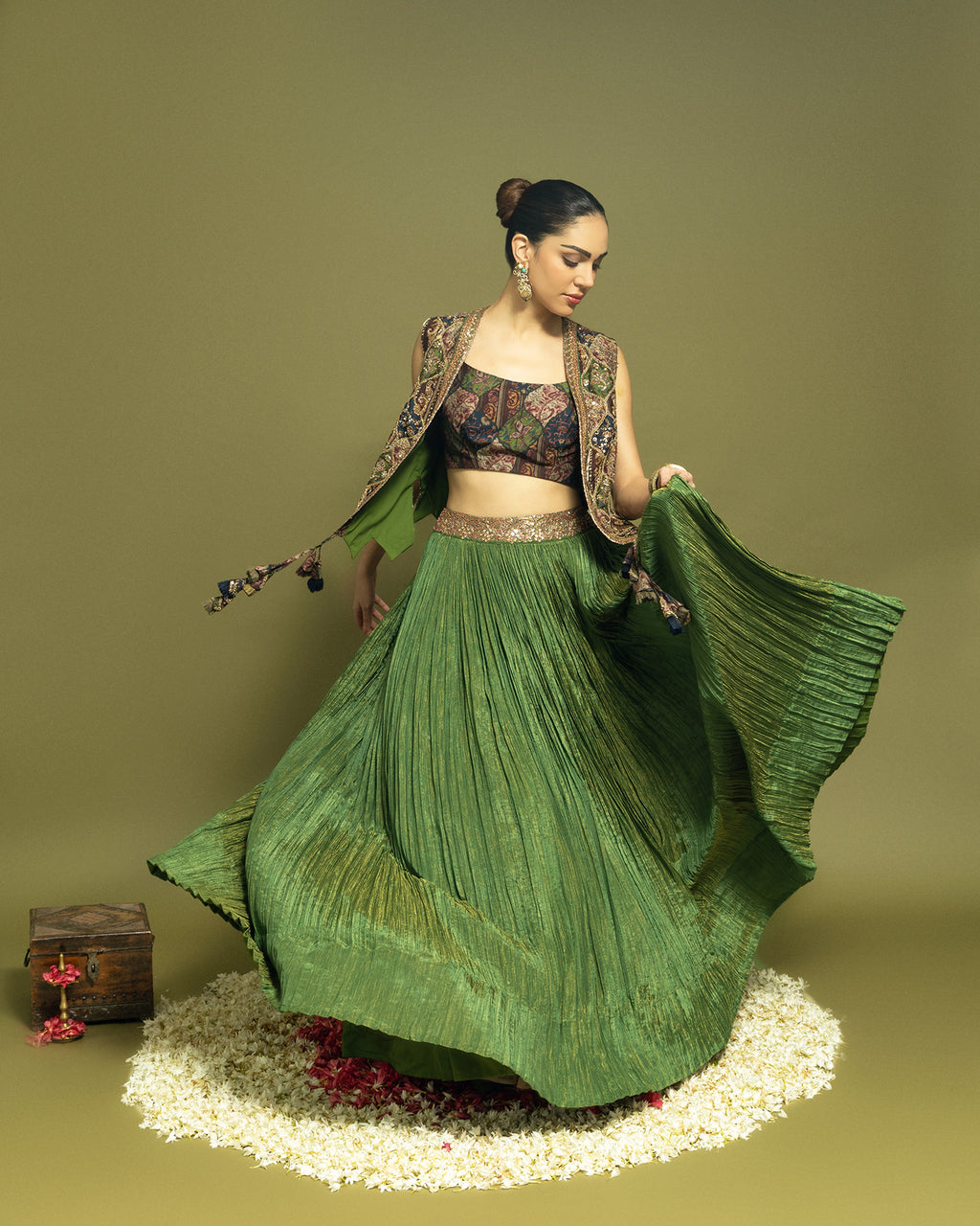 MEHENDI GREEN INDO WESTERN SKIRT SET