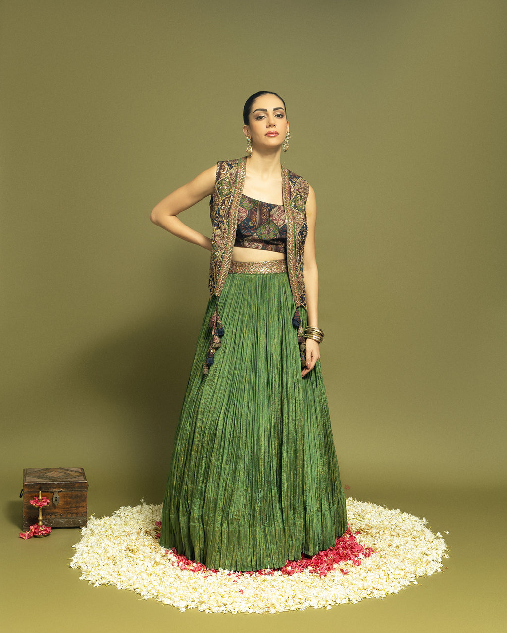 MEHENDI GREEN INDO WESTERN SKIRT SET